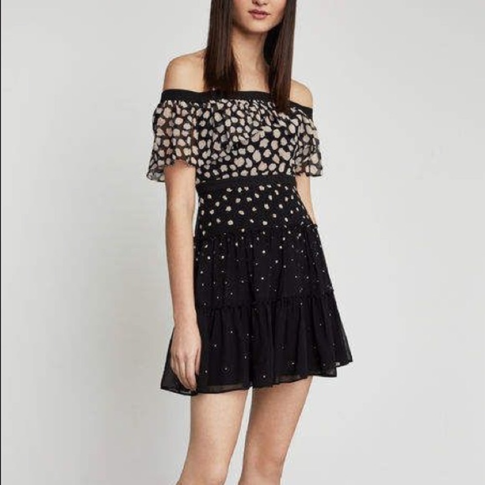 BCBGMaxazria Rayanne Ruffle Off Shoulder Mini Dress